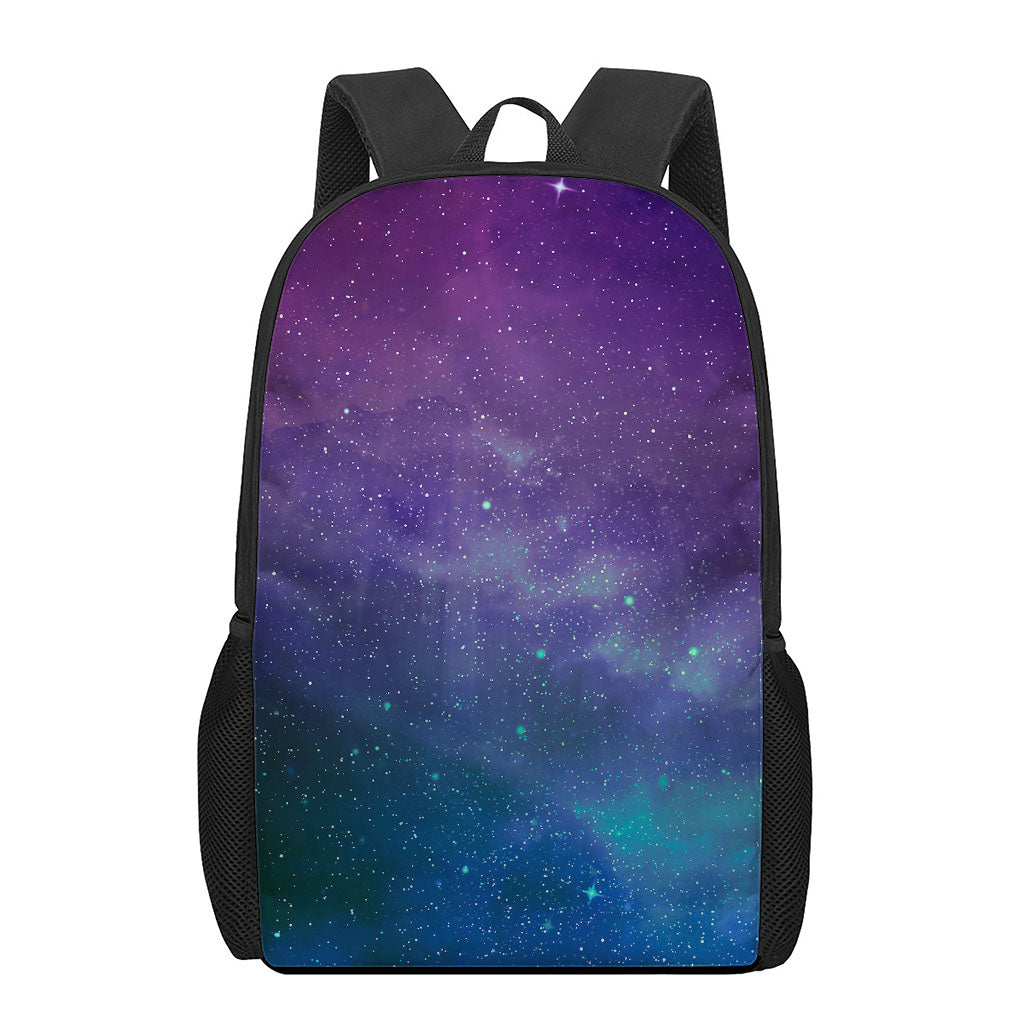 Purple Turquoise Galaxy Space Print 17 Inch Backpack