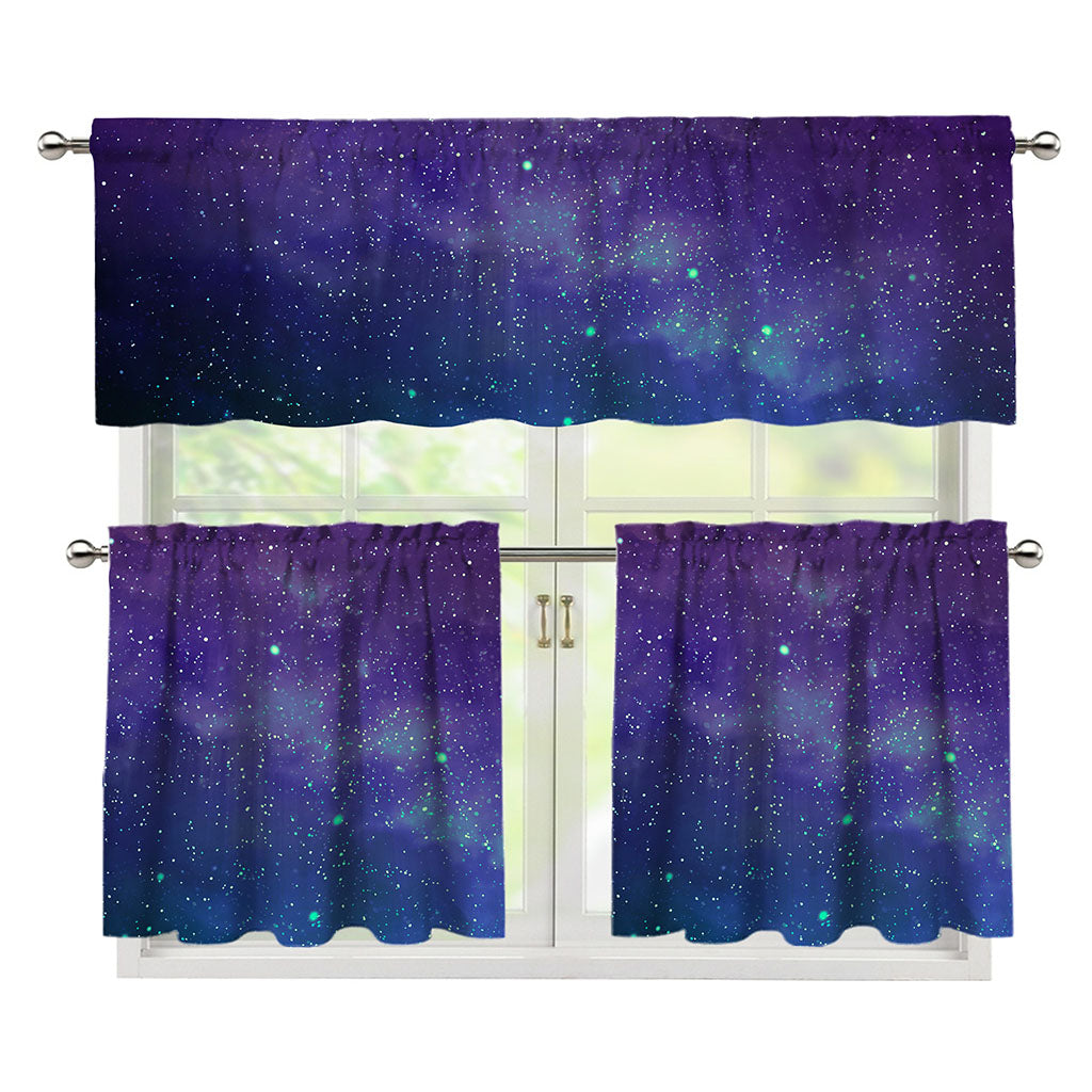 Purple Turquoise Galaxy Space Print 3 Piece Kitchen Curtains