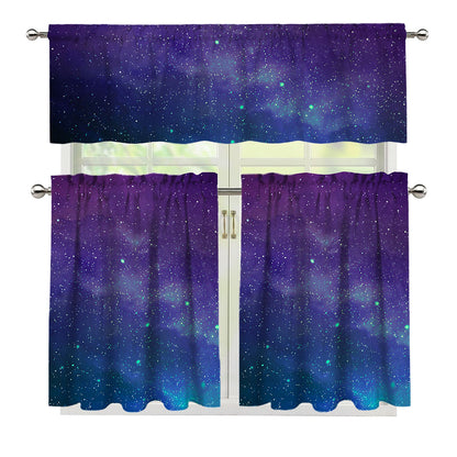 Purple Turquoise Galaxy Space Print 3 Piece Kitchen Curtains