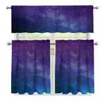 Purple Turquoise Galaxy Space Print 3 Piece Kitchen Curtains