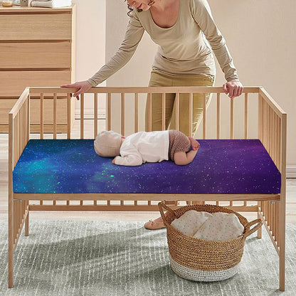 Purple Turquoise Galaxy Space Print Baby Crib Sheet