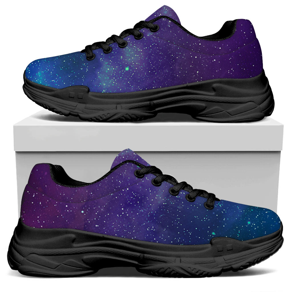 Purple Turquoise Galaxy Space Print Black Chunky Shoes