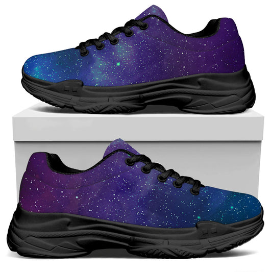 Purple Turquoise Galaxy Space Print Black Chunky Shoes