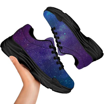 Purple Turquoise Galaxy Space Print Black Chunky Shoes