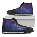 Purple Turquoise Galaxy Space Print Black High Top Sneakers
