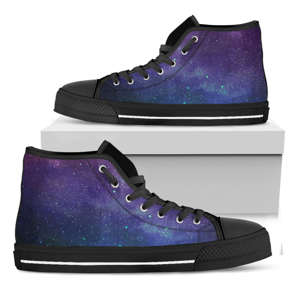 Purple Turquoise Galaxy Space Print Black High Top Sneakers