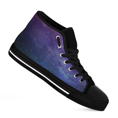 Purple Turquoise Galaxy Space Print Black High Top Sneakers