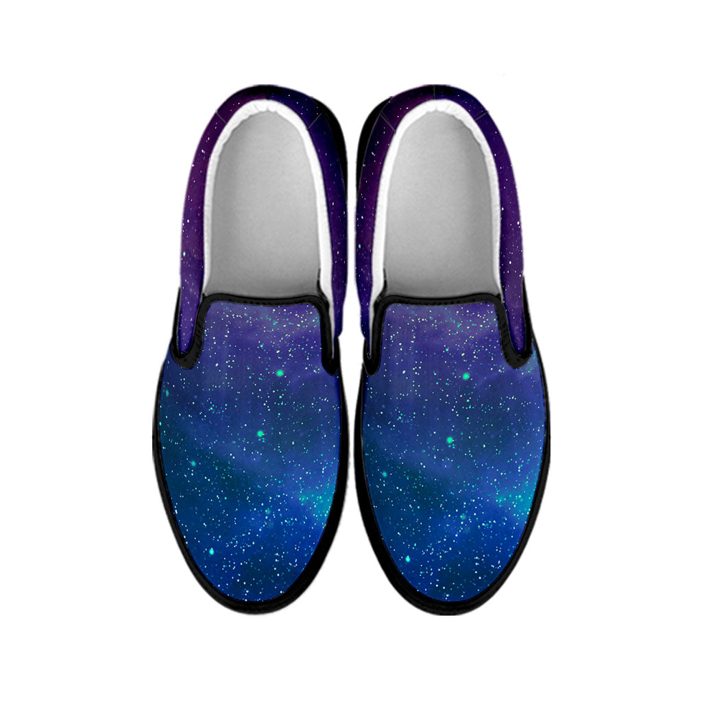 Purple Turquoise Galaxy Space Print Black Slip On Sneakers