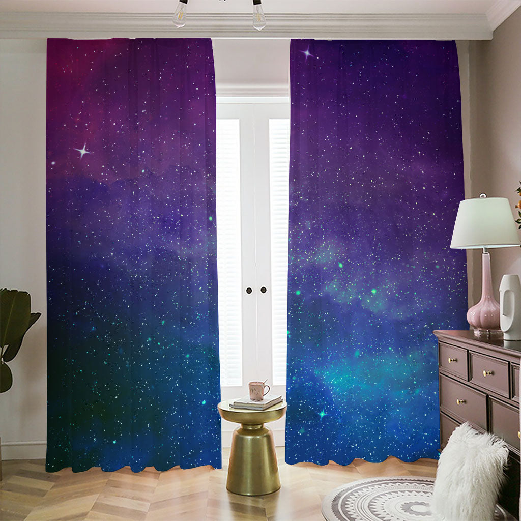 Purple Turquoise Galaxy Space Print Blackout Pencil Pleat Curtains