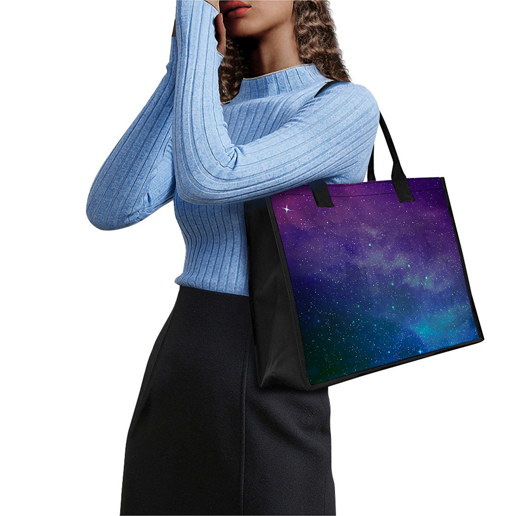 Purple Turquoise Galaxy Space Print Canvas Tote Bag