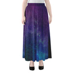 Purple Turquoise Galaxy Space Print Chiffon Maxi Skirt