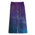 Purple Turquoise Galaxy Space Print Cotton Front Slit Maxi Skirt