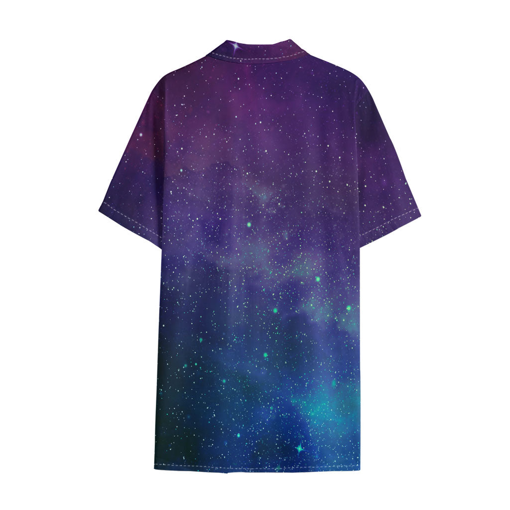 Purple Turquoise Galaxy Space Print Cotton Hawaiian Shirt