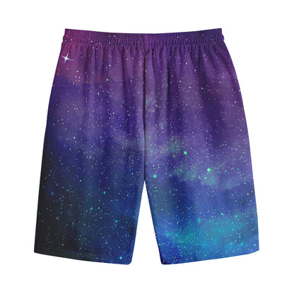 Purple Turquoise Galaxy Space Print Cotton Shorts