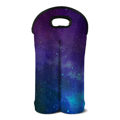 Purple Turquoise Galaxy Space Print Double Neoprene Wine Tote