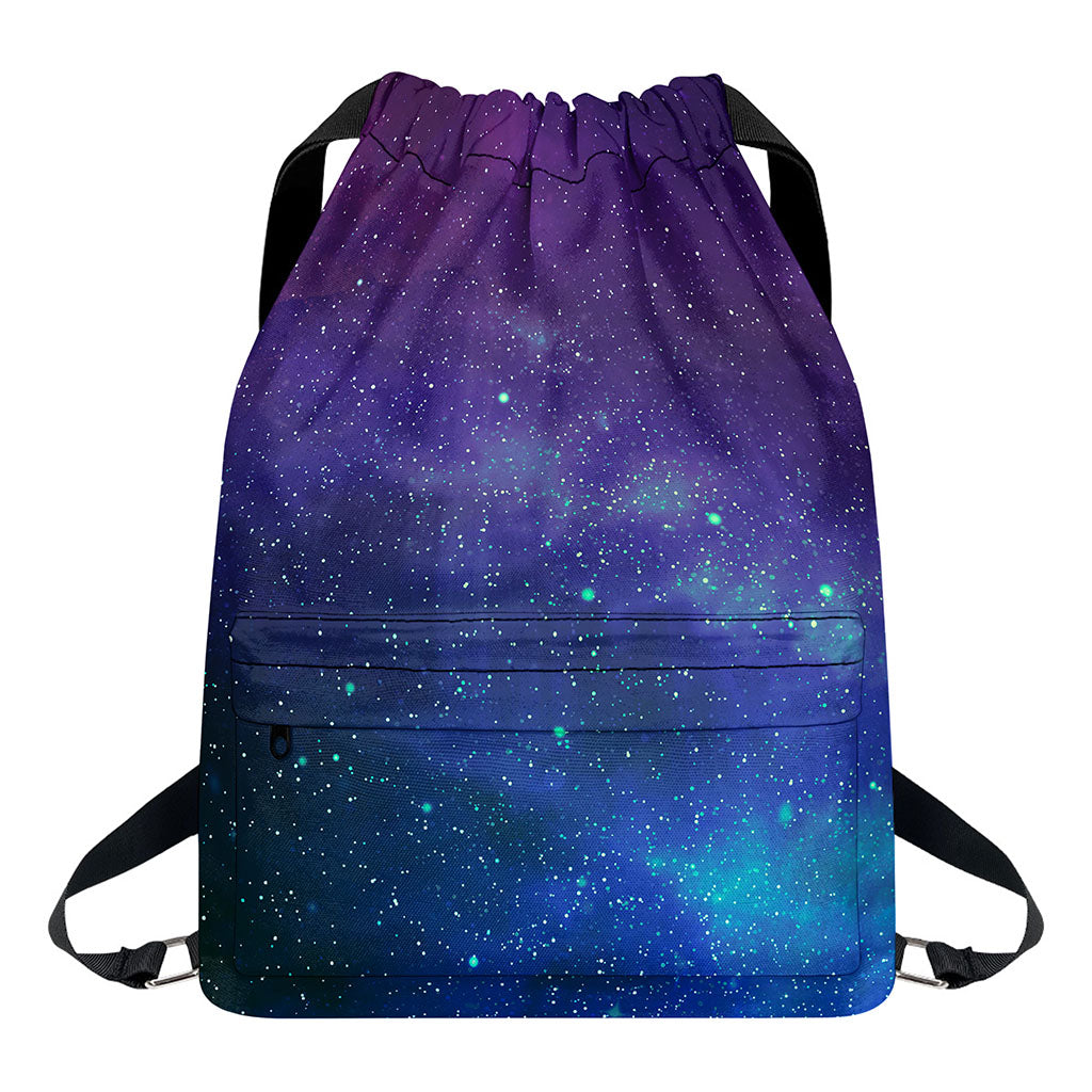 Purple Turquoise Galaxy Space Print Drawstring Backpack