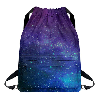 Purple Turquoise Galaxy Space Print Drawstring Backpack