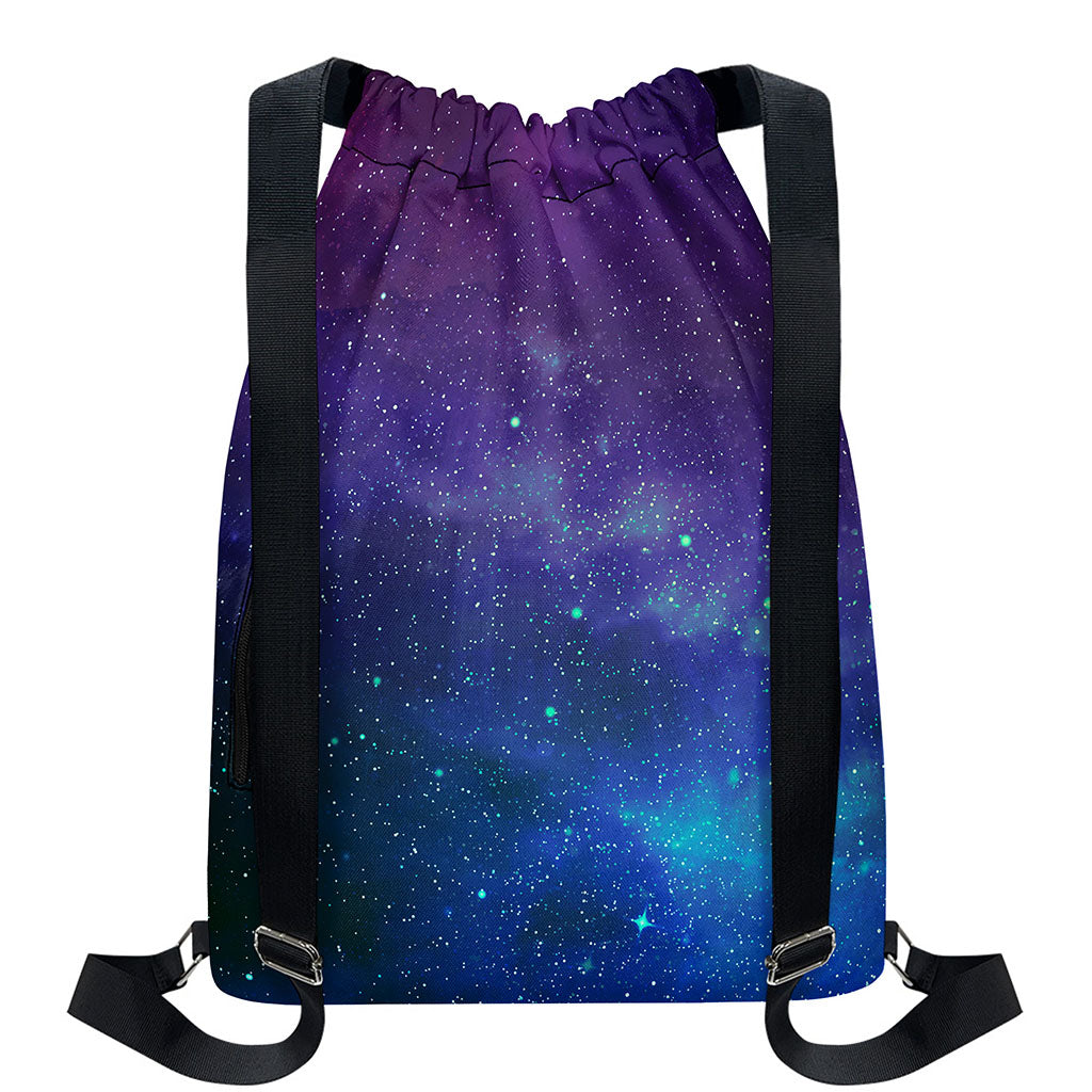 Purple Turquoise Galaxy Space Print Drawstring Backpack