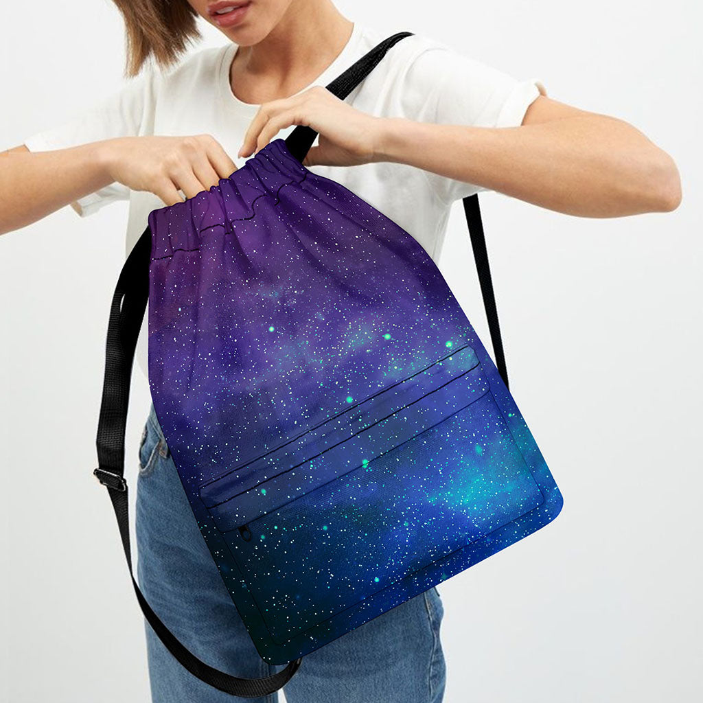 Purple Turquoise Galaxy Space Print Drawstring Backpack