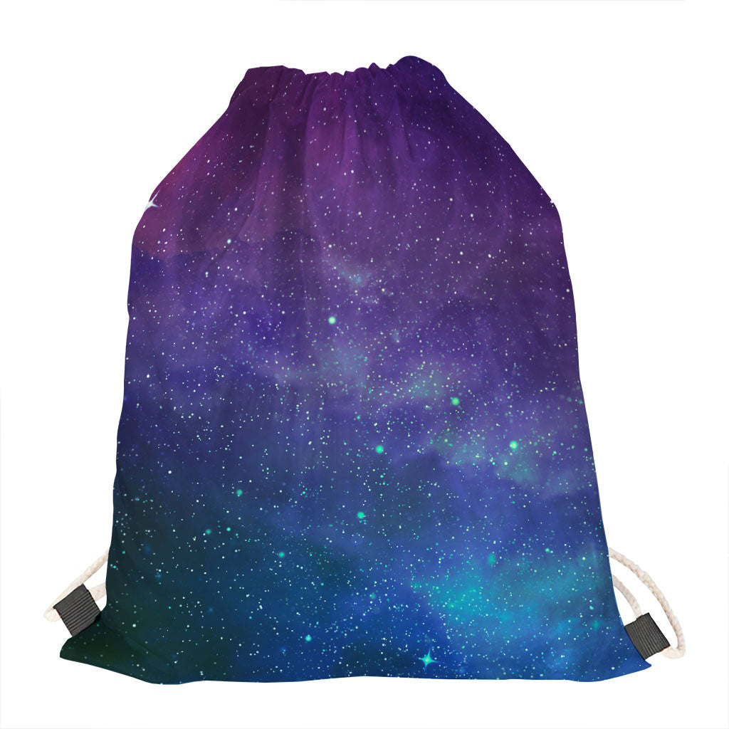 Purple Turquoise Galaxy Space Print Drawstring Bag