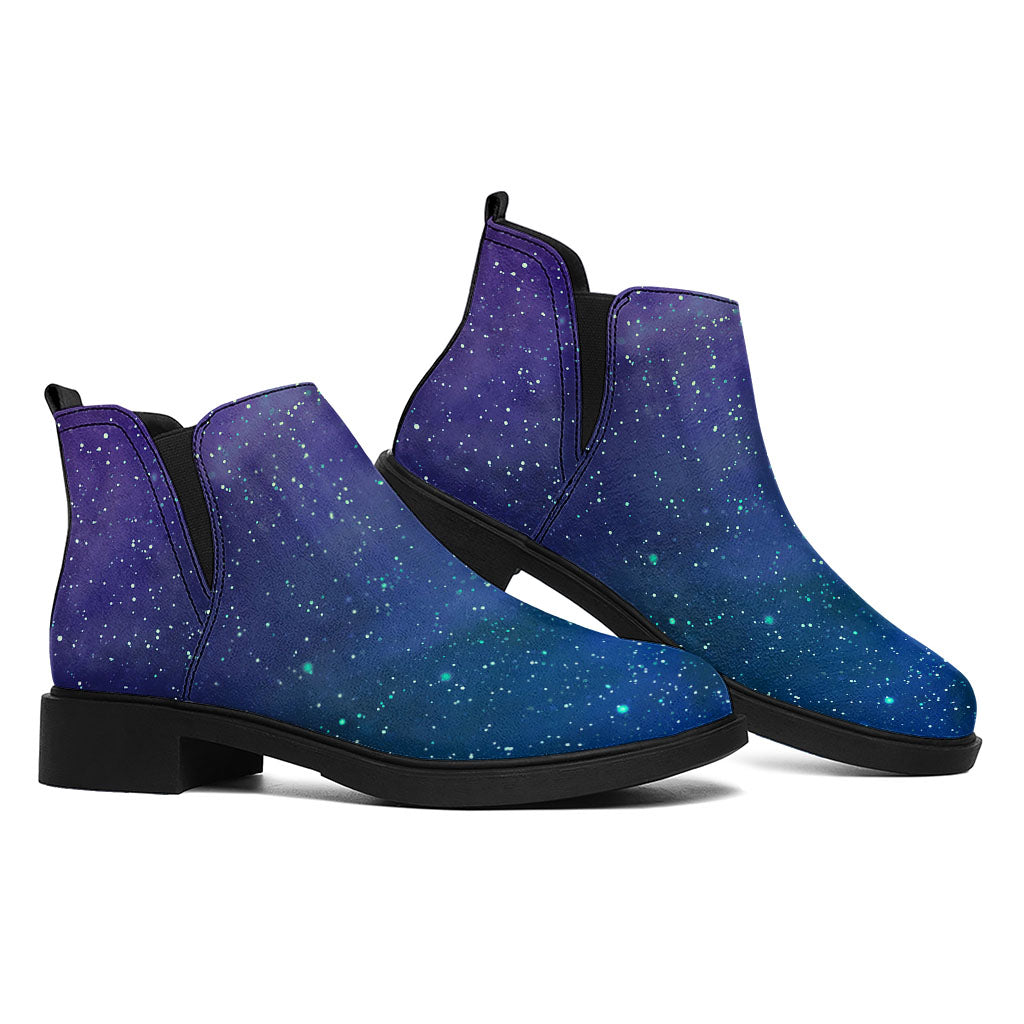 Purple Turquoise Galaxy Space Print Flat Ankle Boots