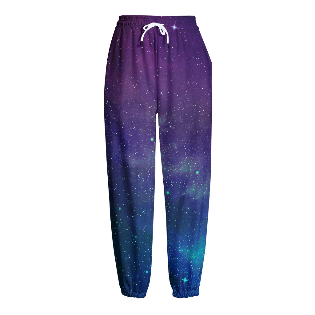 Purple Turquoise Galaxy Space Print Fleece Lined Knit Pants