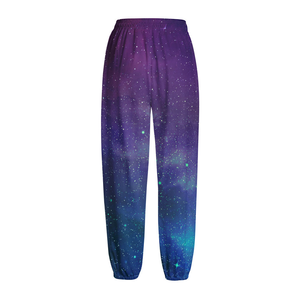 Purple Turquoise Galaxy Space Print Fleece Lined Knit Pants