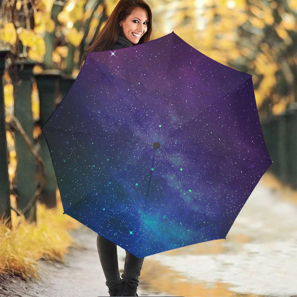 Purple Turquoise Galaxy Space Print Foldable Umbrella