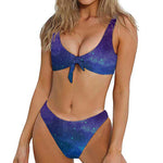 Purple Turquoise Galaxy Space Print Front Bow Tie Bikini