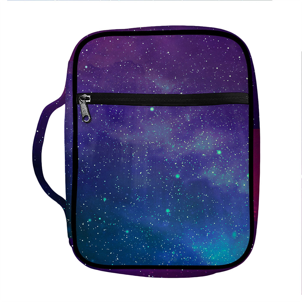 Purple Turquoise Galaxy Space Print Front Pocket Bible Bag