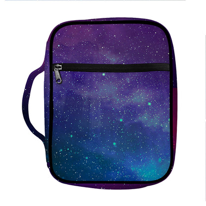 Purple Turquoise Galaxy Space Print Front Pocket Bible Bag
