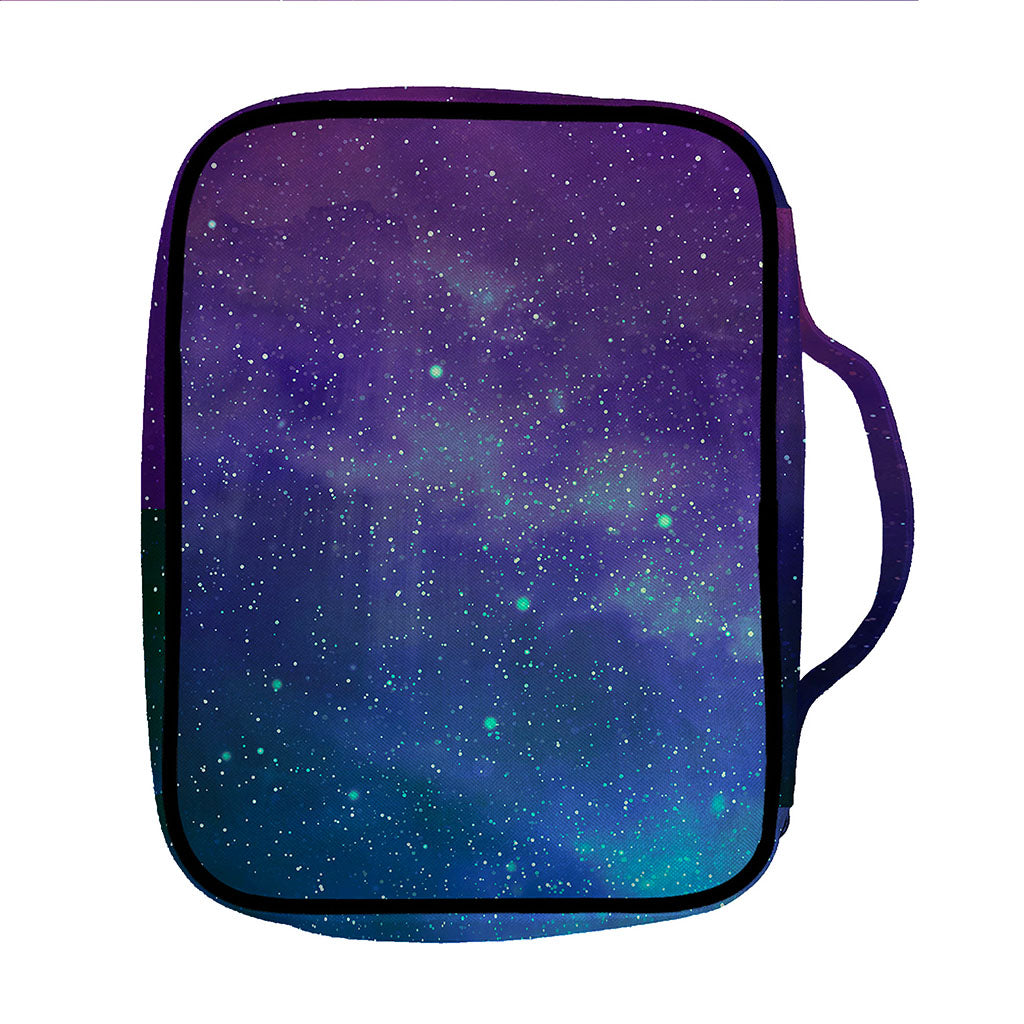 Purple Turquoise Galaxy Space Print Front Pocket Bible Bag