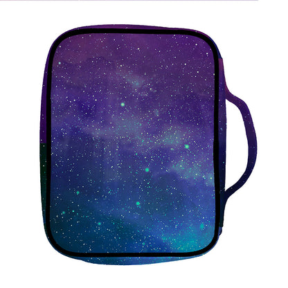 Purple Turquoise Galaxy Space Print Front Pocket Bible Bag