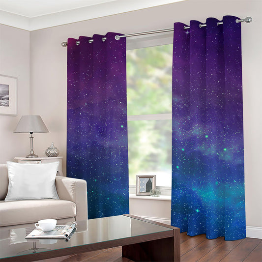 Purple Turquoise Galaxy Space Print Grommet Curtains