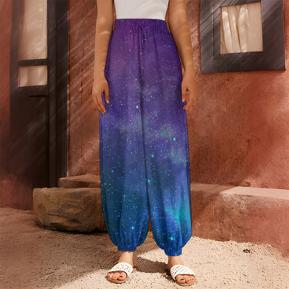 Purple Turquoise Galaxy Space Print Harem Pants