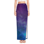 Purple Turquoise Galaxy Space Print High Slit Maxi Skirt