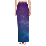 Purple Turquoise Galaxy Space Print High Slit Maxi Skirt