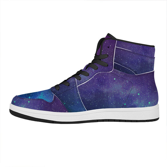 Purple Turquoise Galaxy Space Print High Top Leather Sneakers