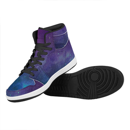 Purple Turquoise Galaxy Space Print High Top Leather Sneakers