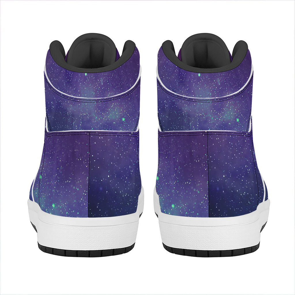 Purple Turquoise Galaxy Space Print High Top Leather Sneakers