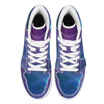 Purple Turquoise Galaxy Space Print High Top Leather Sneakers
