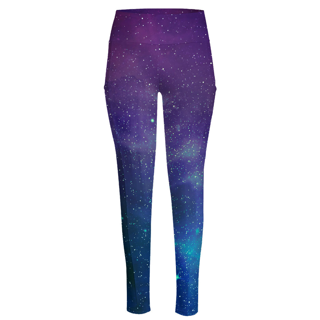 Purple Turquoise Galaxy Space Print High-Waisted Pocket Leggings