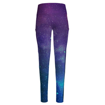 Purple Turquoise Galaxy Space Print High-Waisted Pocket Leggings