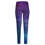 Purple Turquoise Galaxy Space Print High-Waisted Pocket Leggings