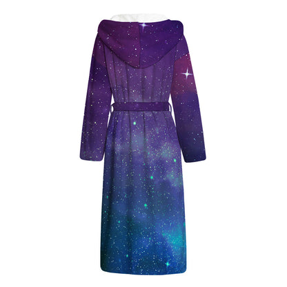 Purple Turquoise Galaxy Space Print Hooded Bathrobe