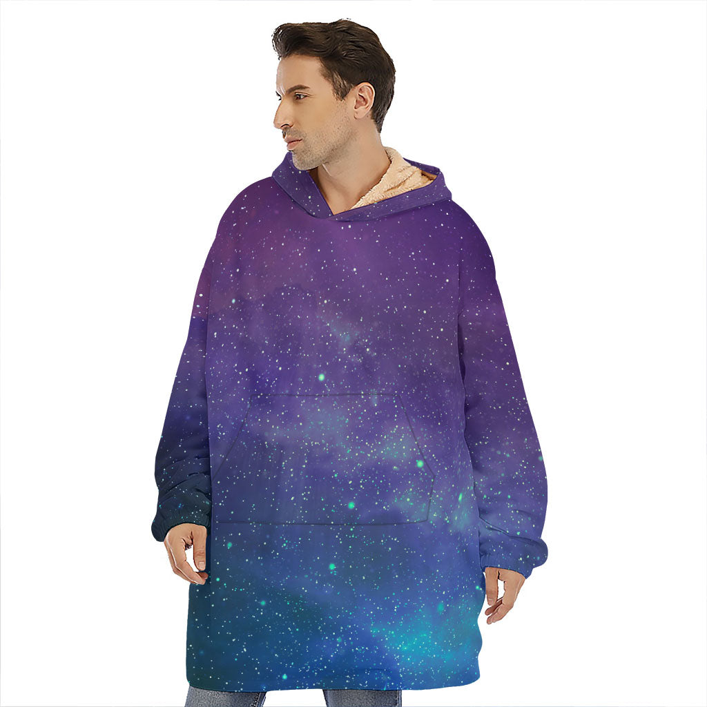 Purple Turquoise Galaxy Space Print Hoodie Blanket