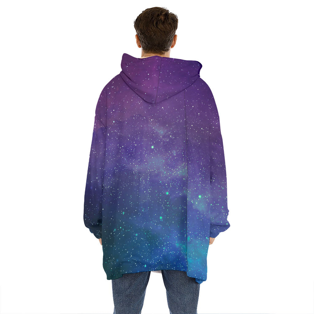 Purple Turquoise Galaxy Space Print Hoodie Blanket