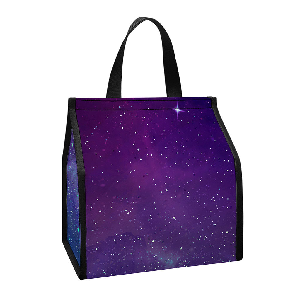 Purple Turquoise Galaxy Space Print Insulated Lunch Tote