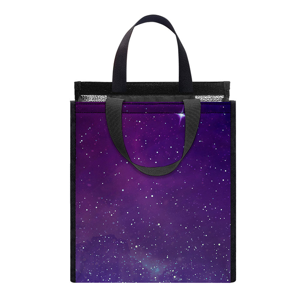 Purple Turquoise Galaxy Space Print Insulated Lunch Tote