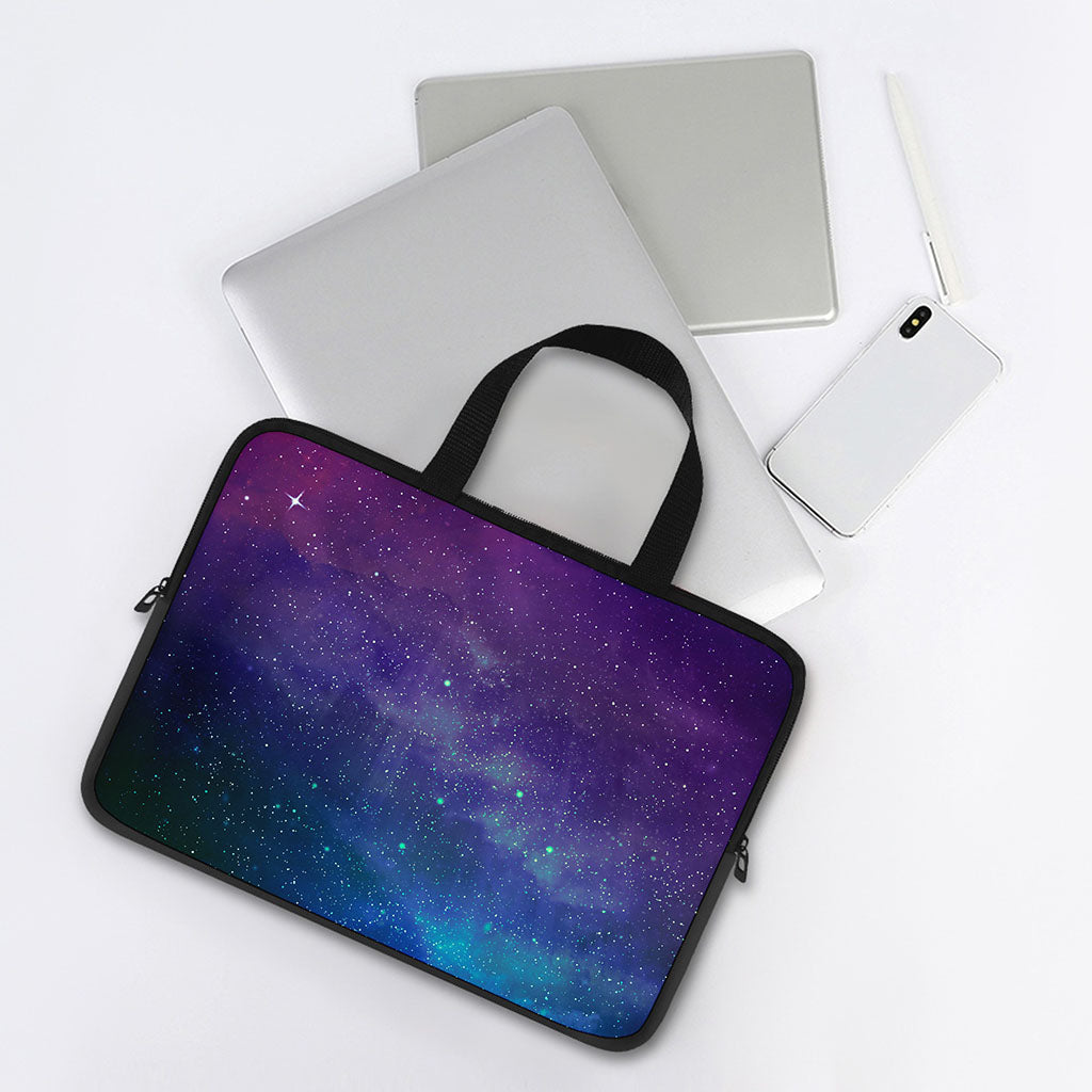 Purple Turquoise Galaxy Space Print Laptop Sleeve With Handle